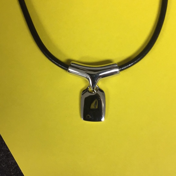 Black cord necklace with silver clasp and charm - Picture 2 of 5